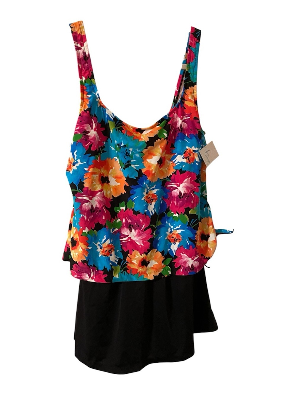 Le Cove from JC Penny Multicolor Floral Swim Dress with black bottom. NWT!